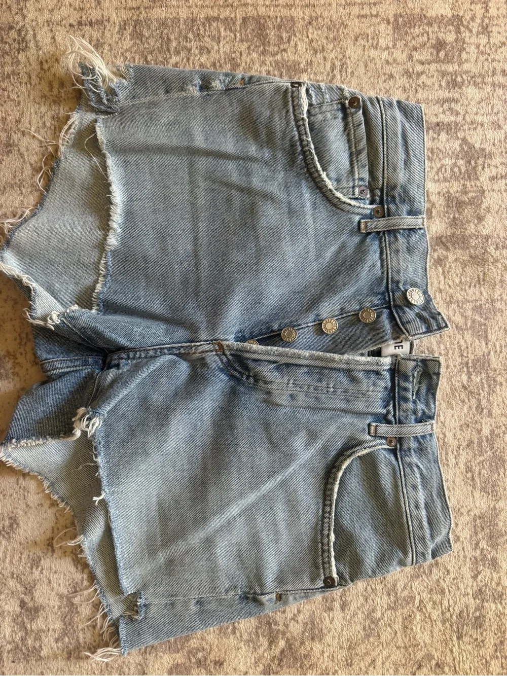 Agolde Parker Short Light Blue Frayed Hem Button-Fly Denim Shorts - Picture 1 of 4